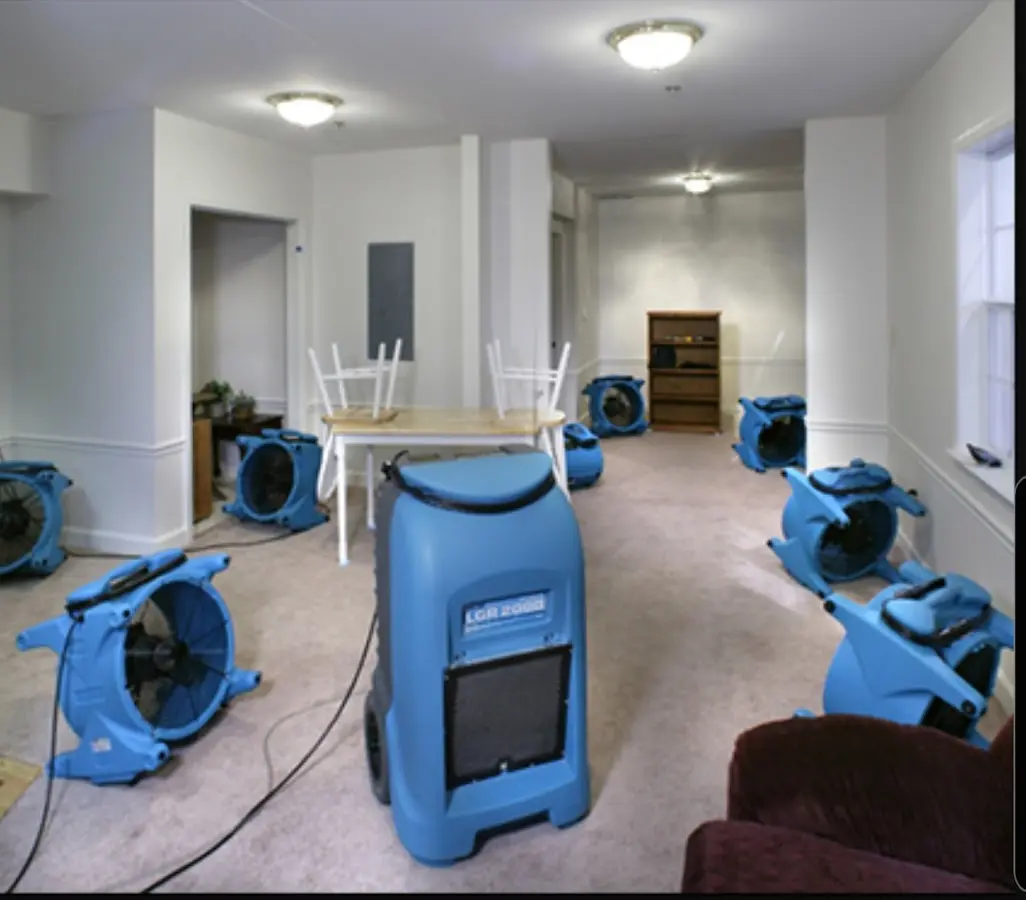 Air movers and dehumidifier setup for Water Damage Restoration in Orangevale